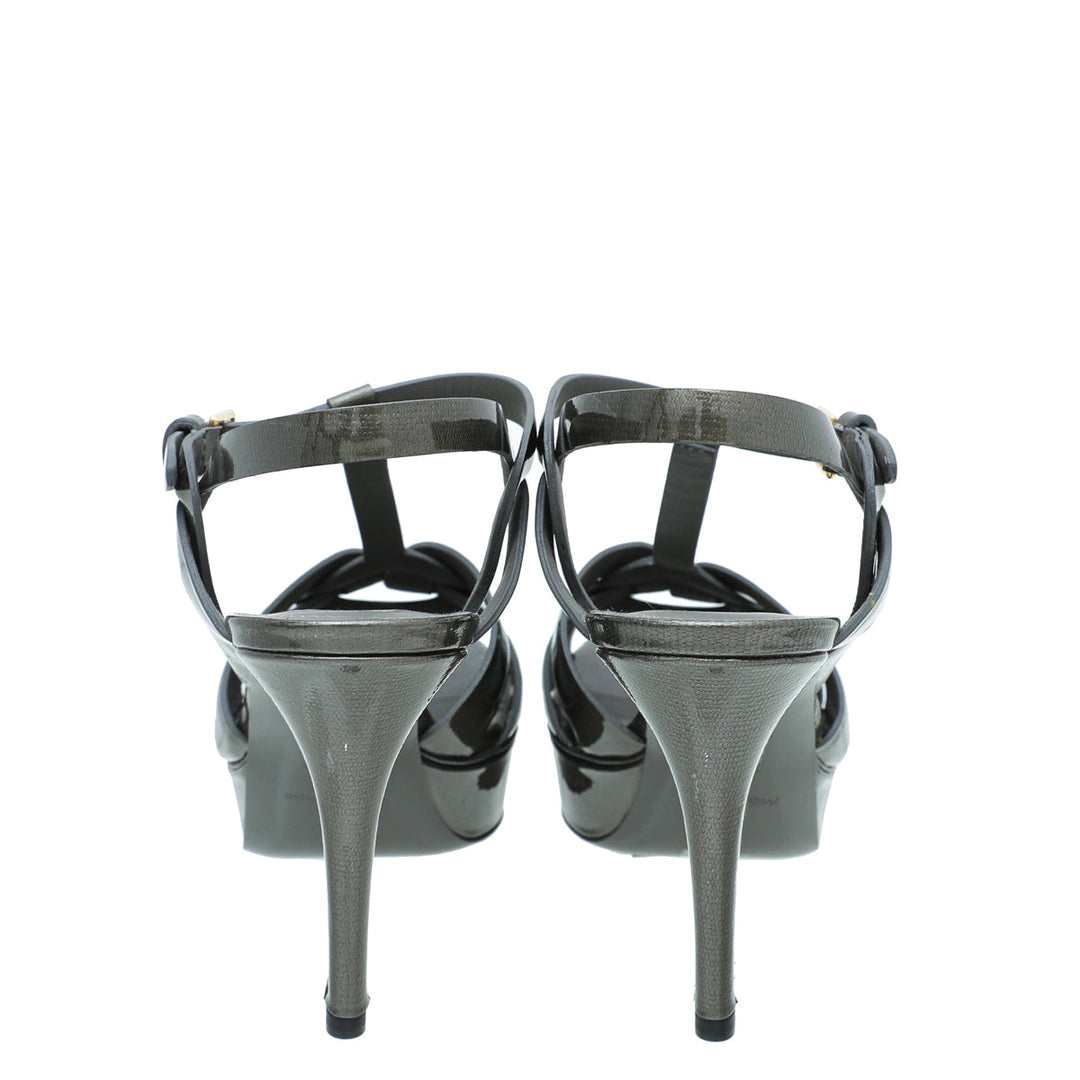 YSL Olive Textured Tribute Mid Heel Sandals 38