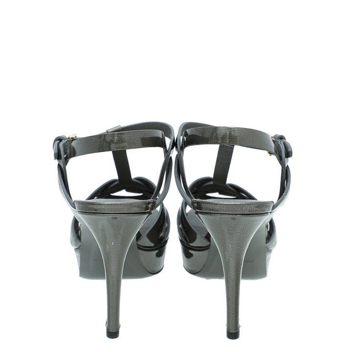 YSL Olive Textured Tribute Mid Heel Sandals 38