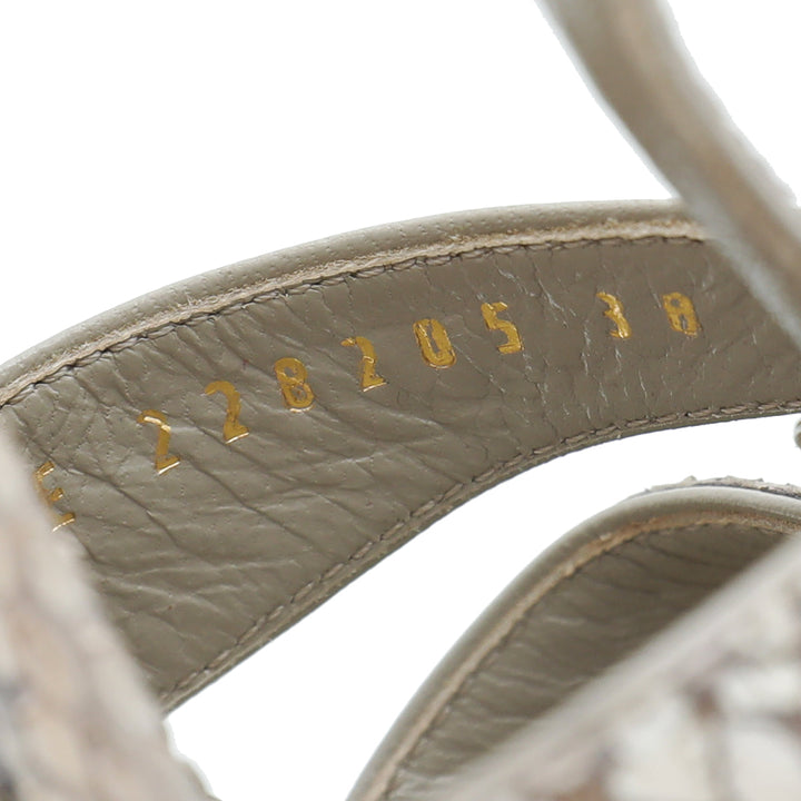 YSL Beige Python Print High Heel Tribute Sandals 38
