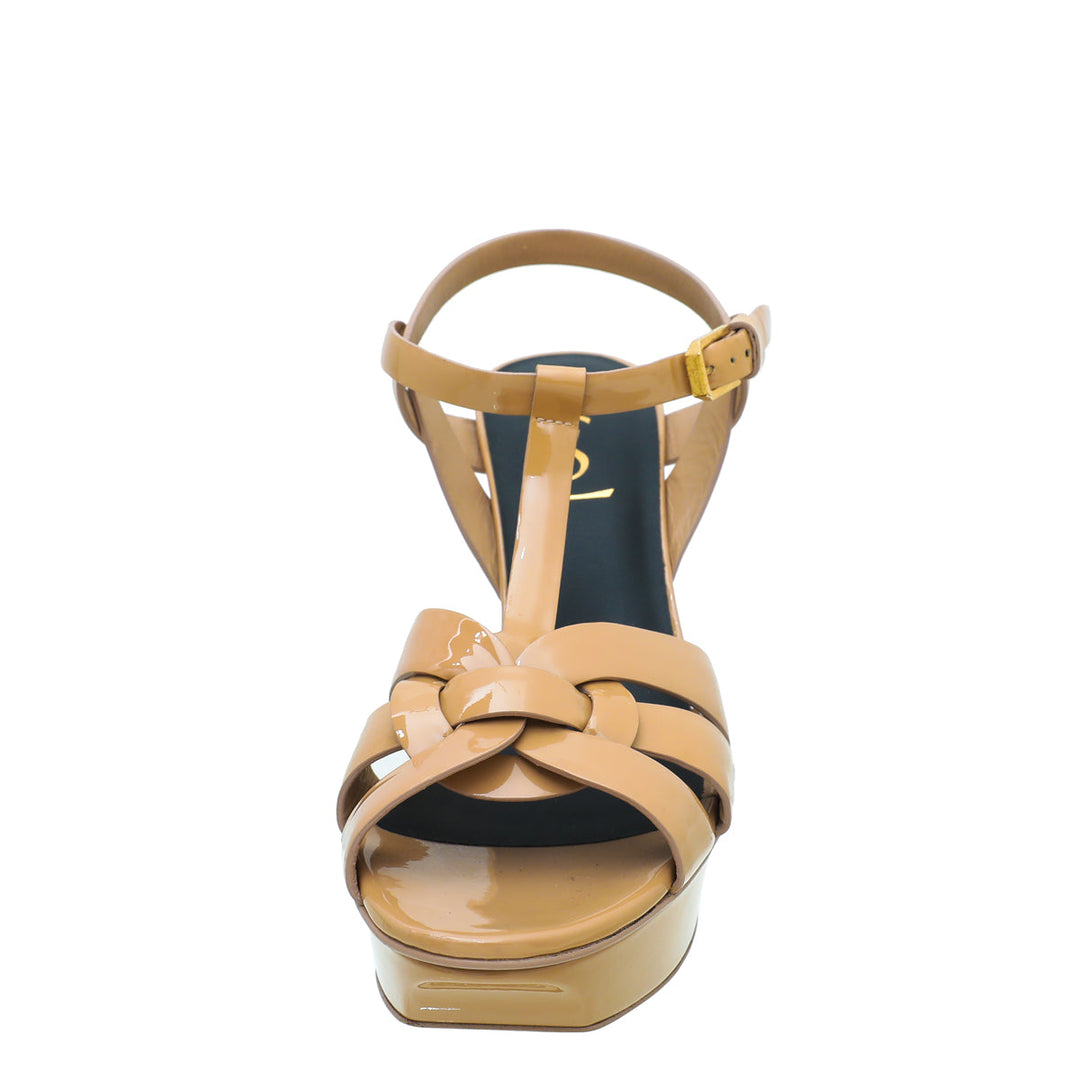 YSL Beige Tribute Mid Heel Sandals 38