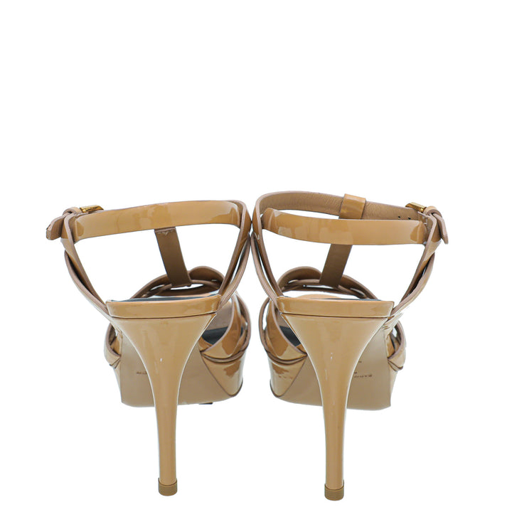 YSL Beige Tribute Mid Heel Sandals 38
