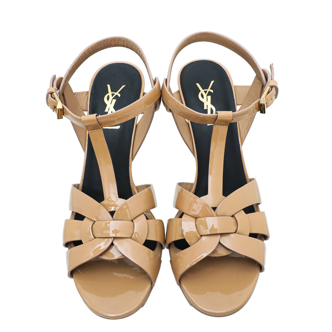 YSL Beige Tribute Mid Heel Sandals 38