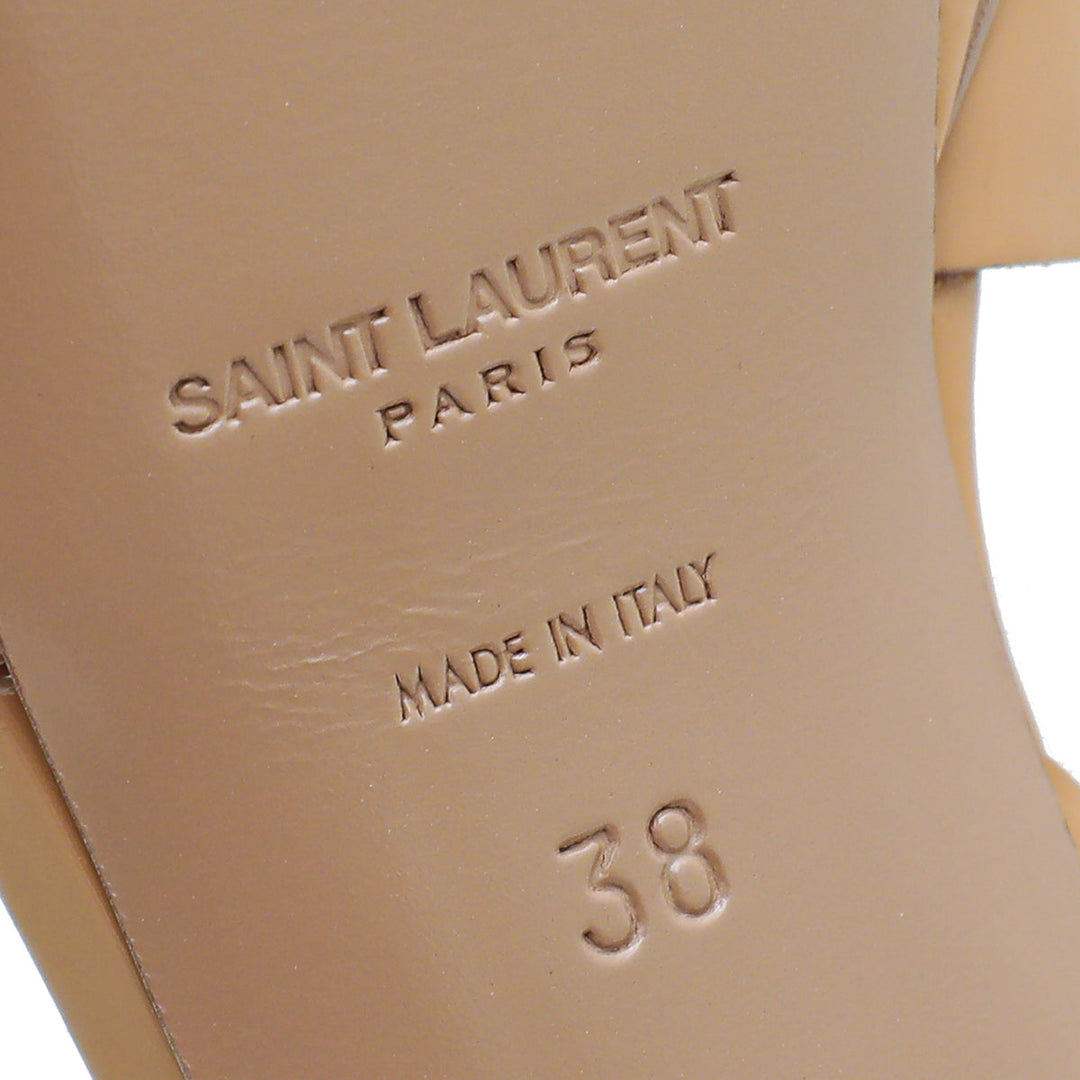 YSL Beige Tribute Mid Heel Sandals 38