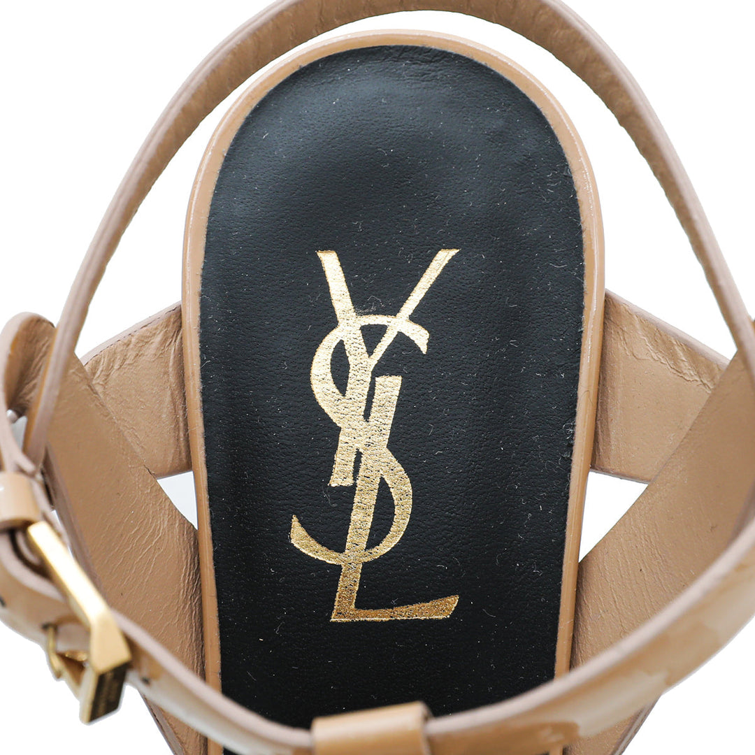 YSL Beige Tribute Mid Heel Sandals 38