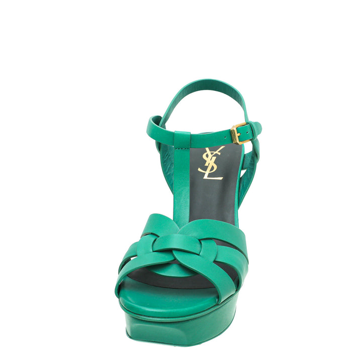 YSL Green Tribute Mid Heel Sandals 38