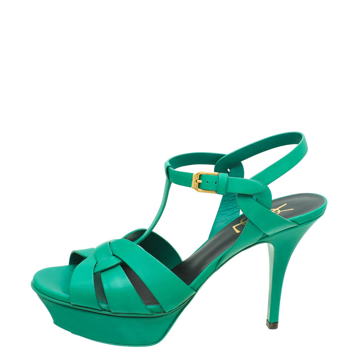 YSL Green Tribute Mid Heel Sandals 38