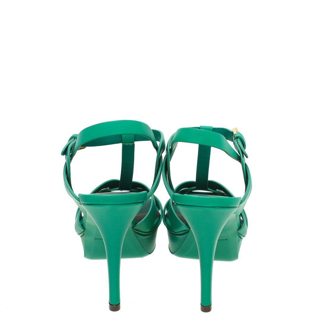 YSL Green Tribute Mid Heel Sandals 38