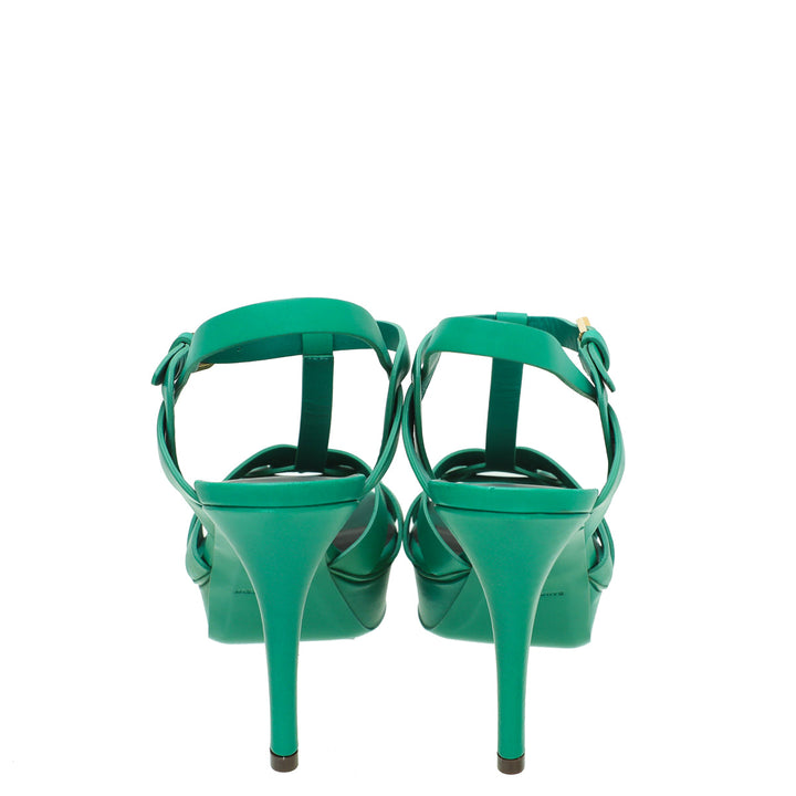 YSL Green Tribute Mid Heel Sandals 38