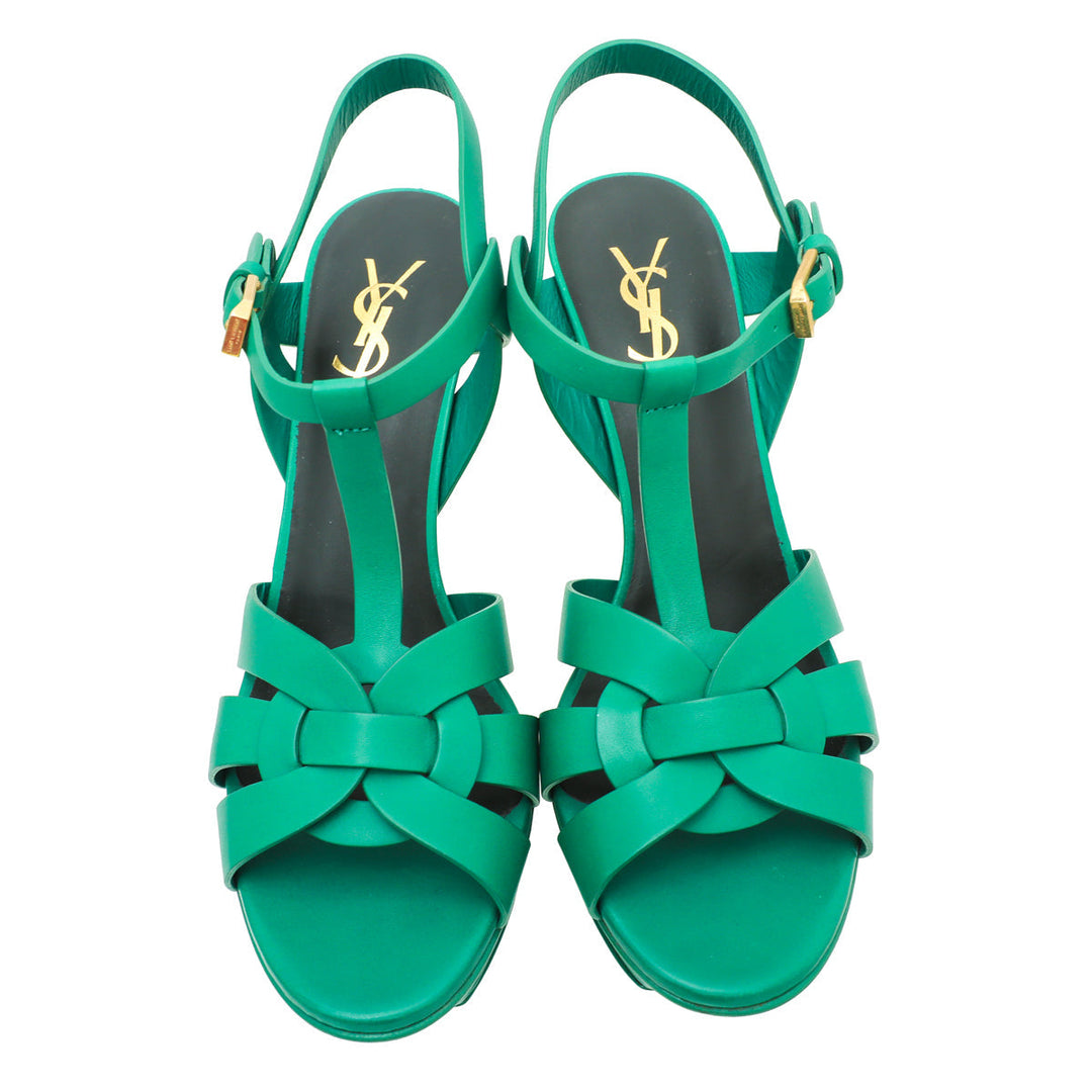 YSL Green Tribute Mid Heel Sandals 38