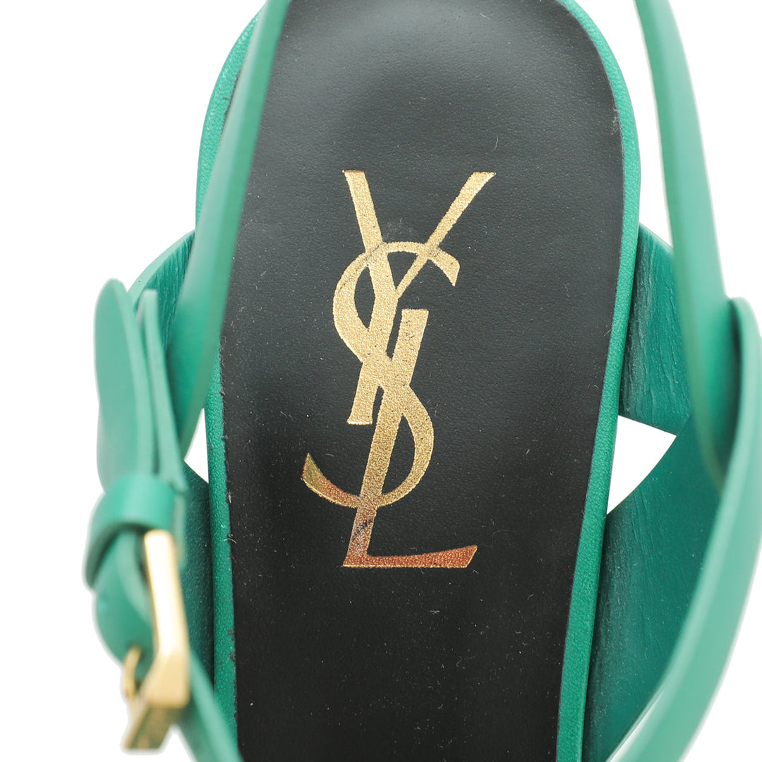 YSL Green Tribute Mid Heel Sandals 38