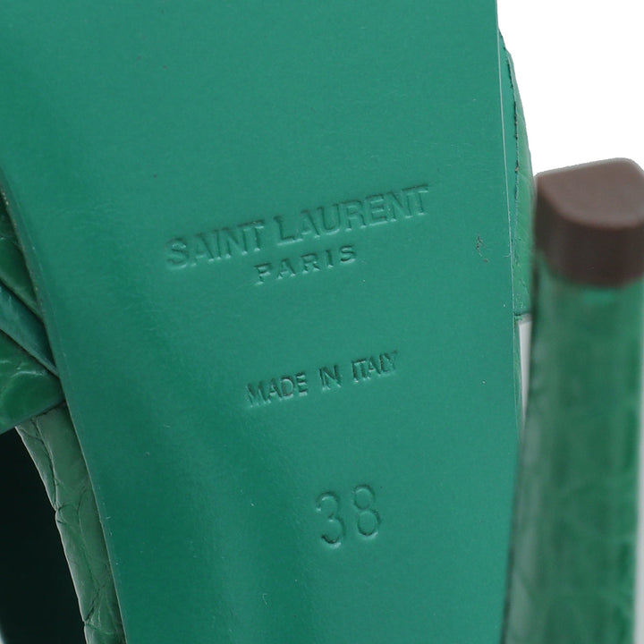 YSL Green Croc Embossed Tribute Sandal 38