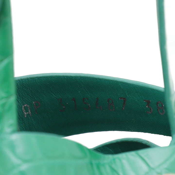 YSL Green Croc Embossed Tribute Sandal 38