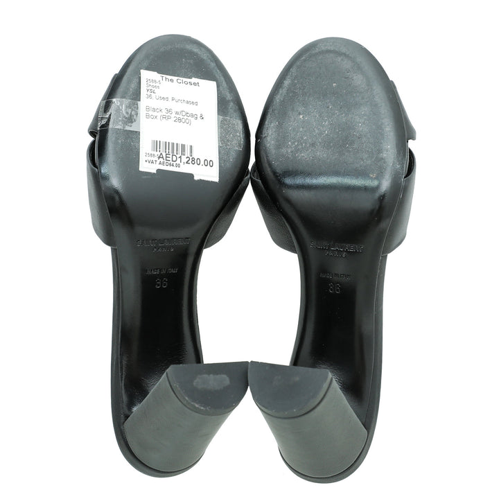 YSL Black Bianca Heeled Mules 36