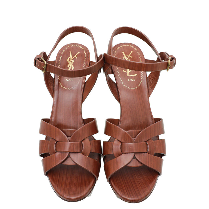 YSL Brown Tribute Wood Sandal 38.5