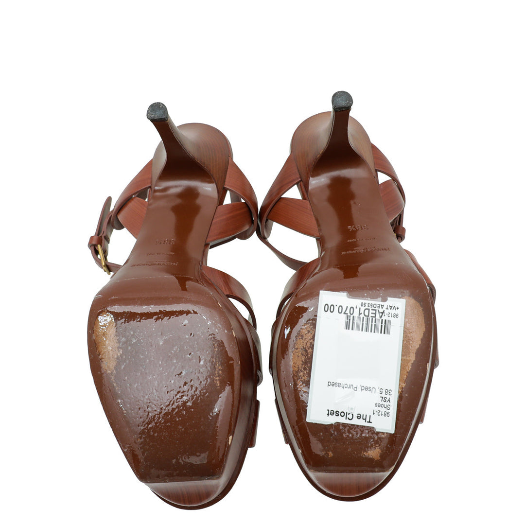 YSL Brown Tribute Wood Sandal 38.5