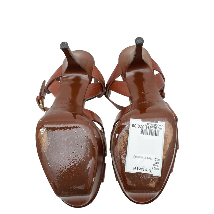 YSL Brown Tribute Wood Sandal 38.5
