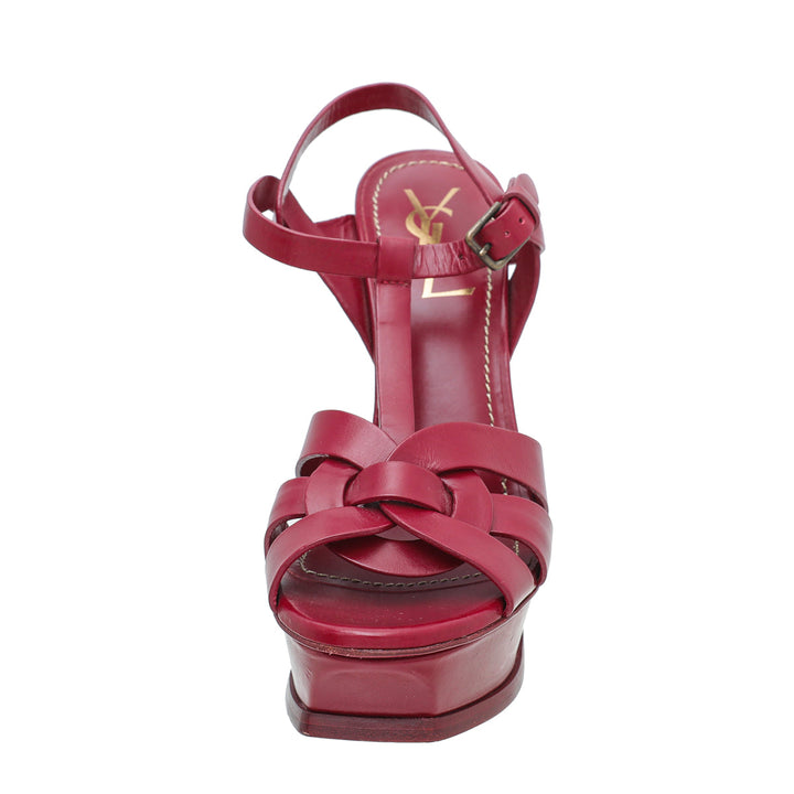 YSL Dark Red Tribute High Heel Sandals 37.5