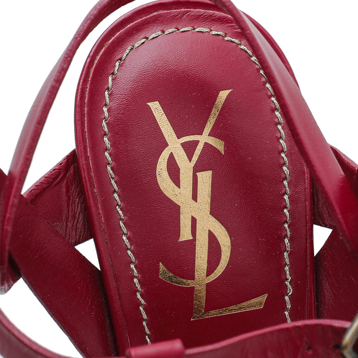 YSL Dark Red Tribute High Heel Sandals 37.5