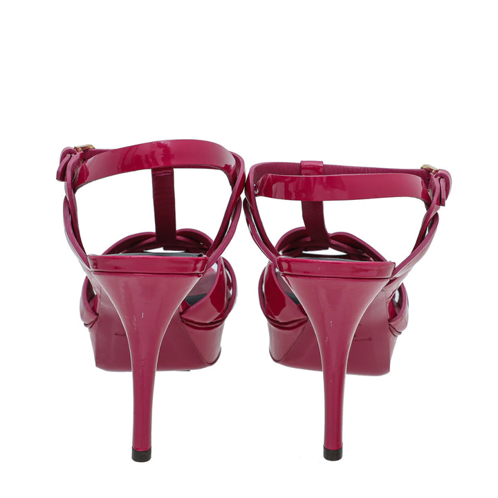 YSL Fuchsia Tribute Mid Heel Sandals 38