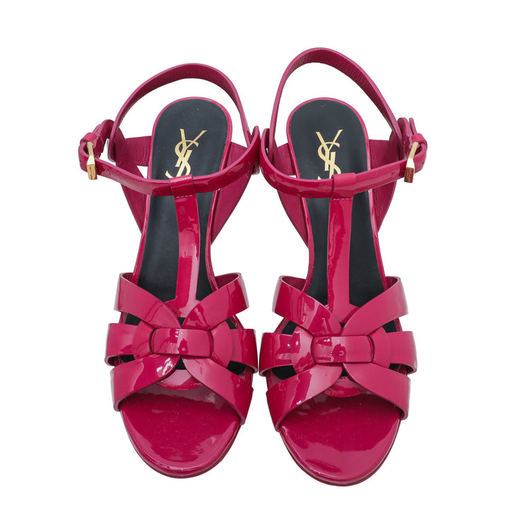 YSL Fuchsia Tribute Mid Heel Sandals 38