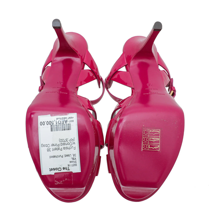 YSL Fuchsia Tribute Mid Heel Sandals 38