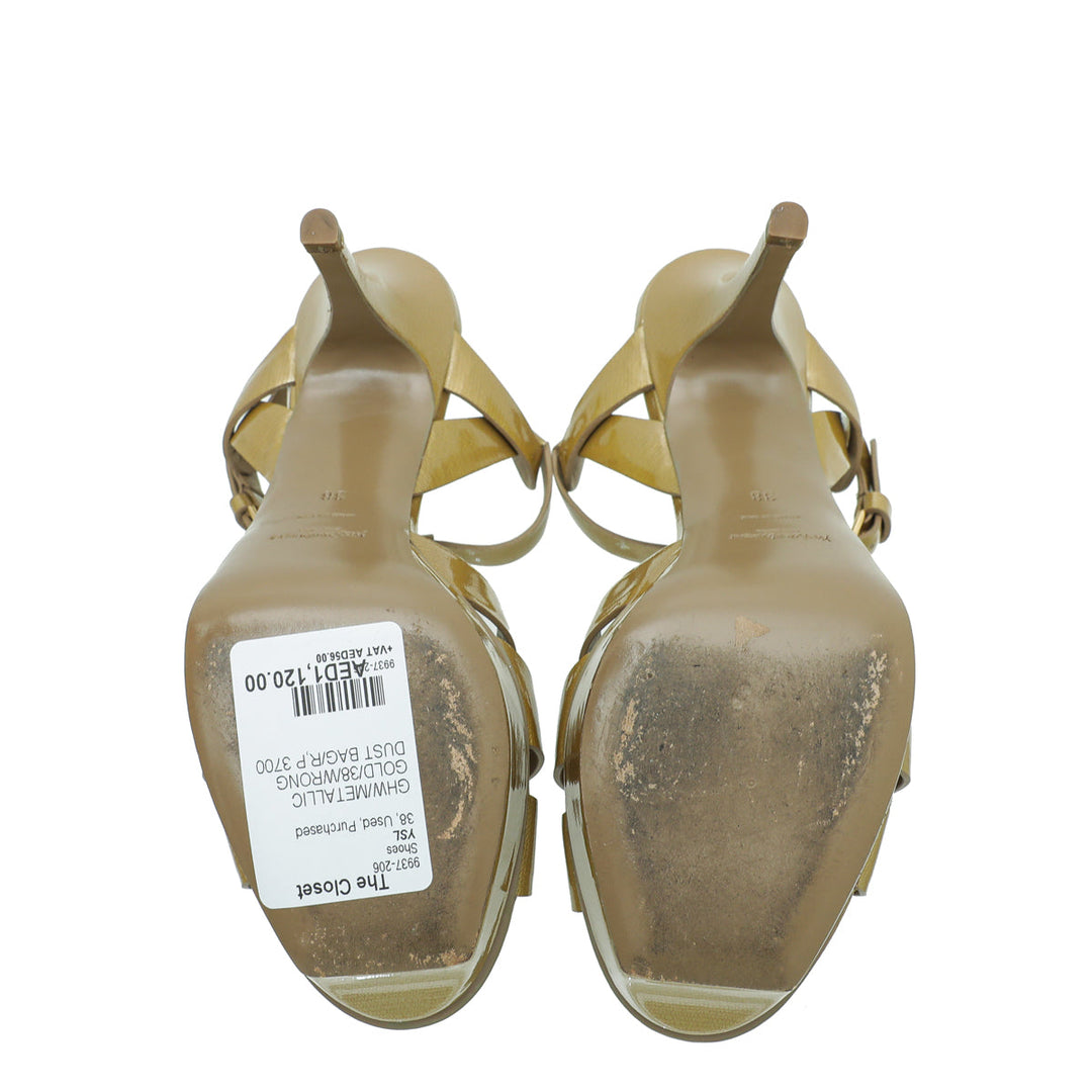 YSL Metallic Gold Tribute Sandal 38