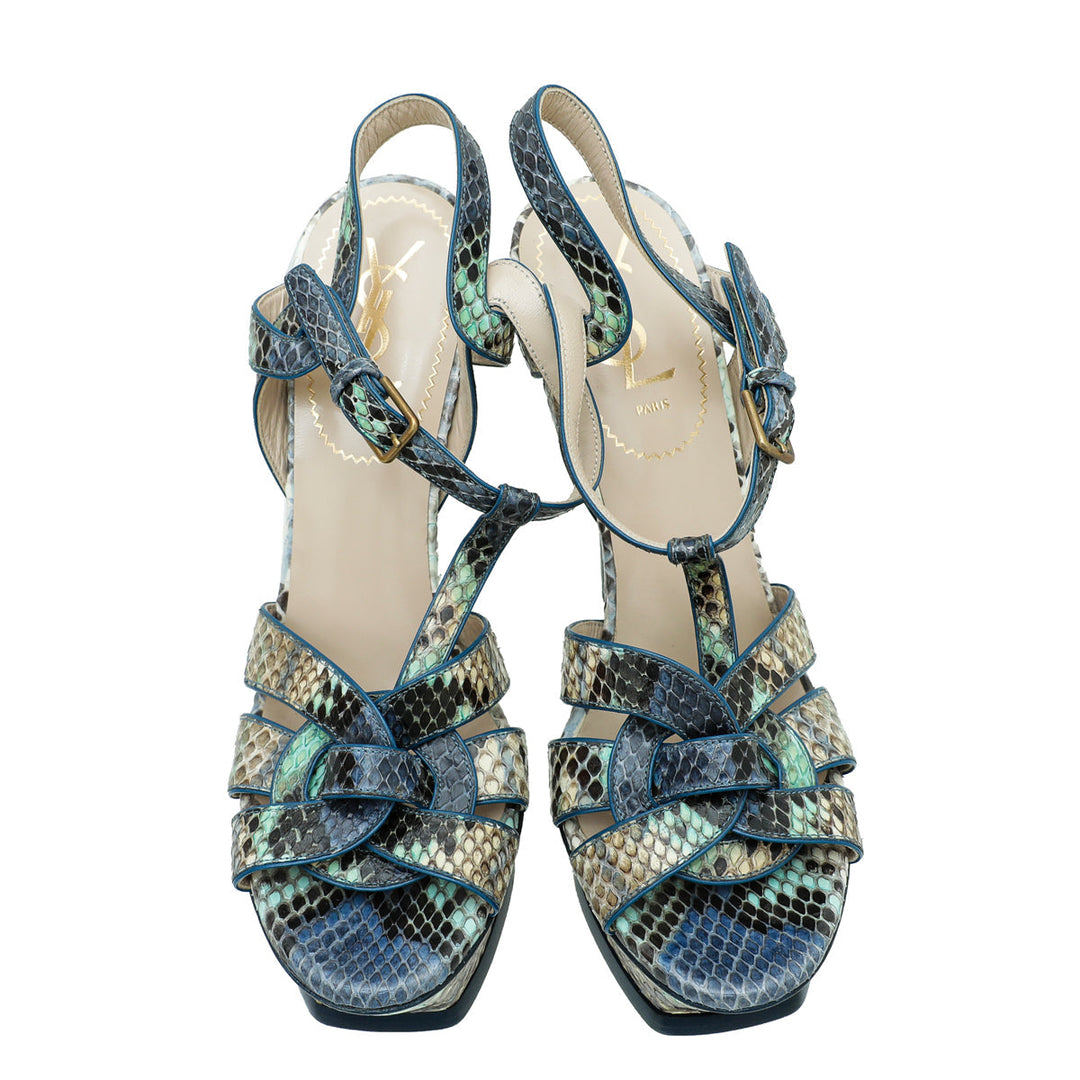 YSL Blue Multicolor Python Tribute Sandal 38