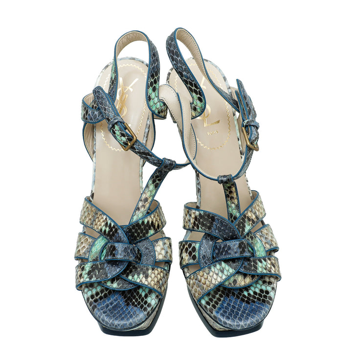 YSL Blue Multicolor Python Tribute Sandal 38