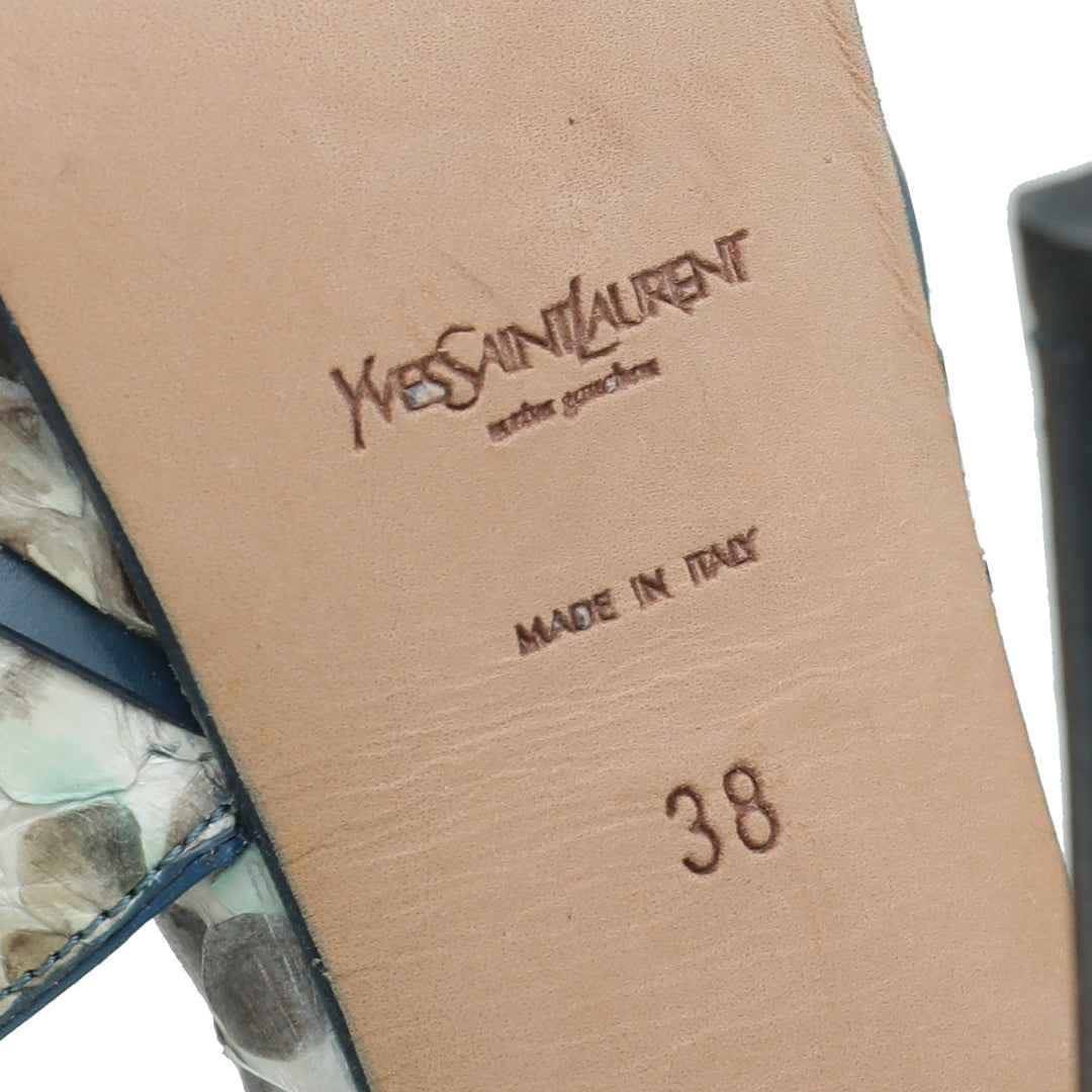 YSL Blue Multicolor Python Tribute Sandal 38
