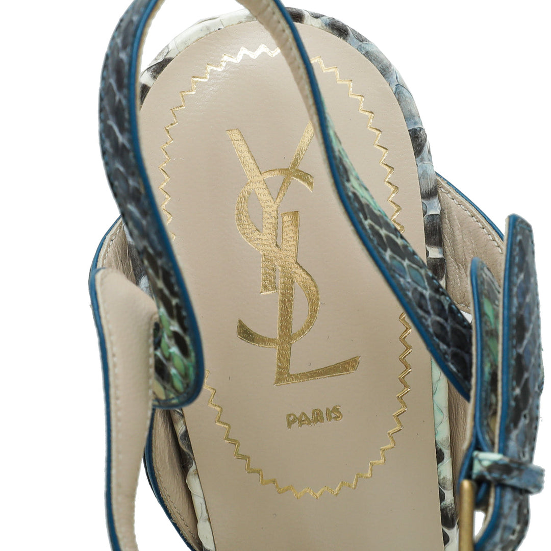 YSL Blue Multicolor Python Tribute Sandal 38
