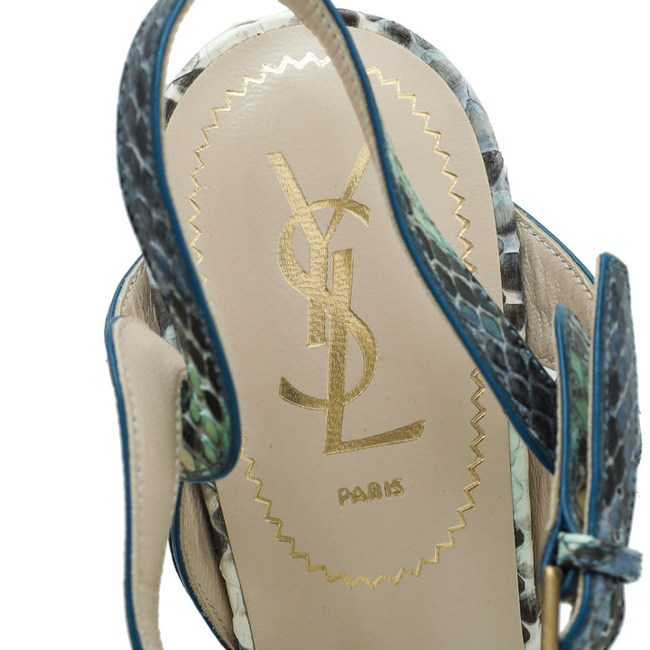 YSL Blue Multicolor Python Tribute Sandal 38