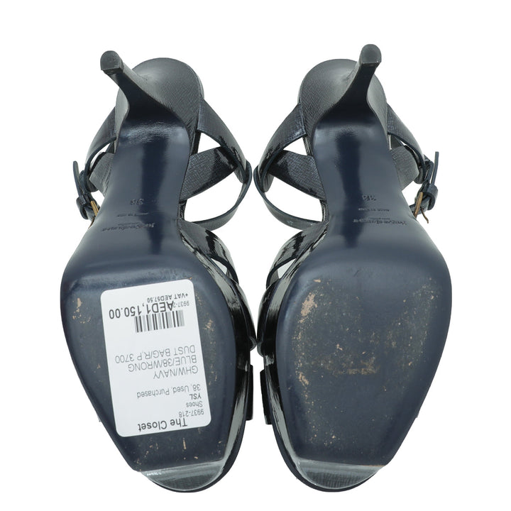 YSL Navy Blue Tribute Sandal 38