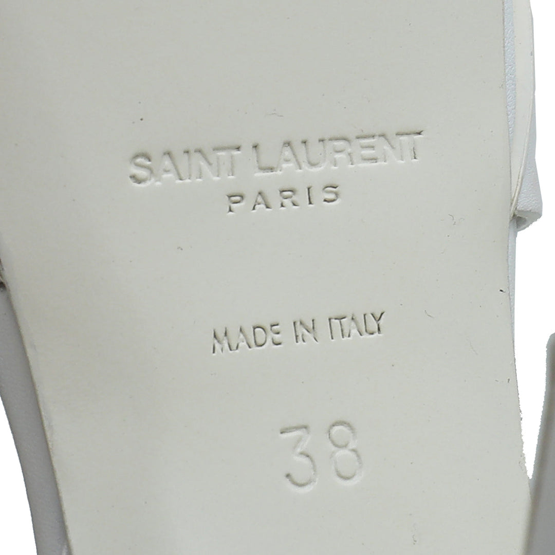 YSL White Tribute Mid Heel Sandals 38
