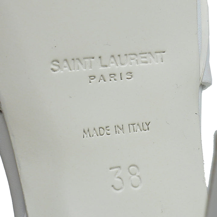 YSL White Tribute Mid Heel Sandals 38