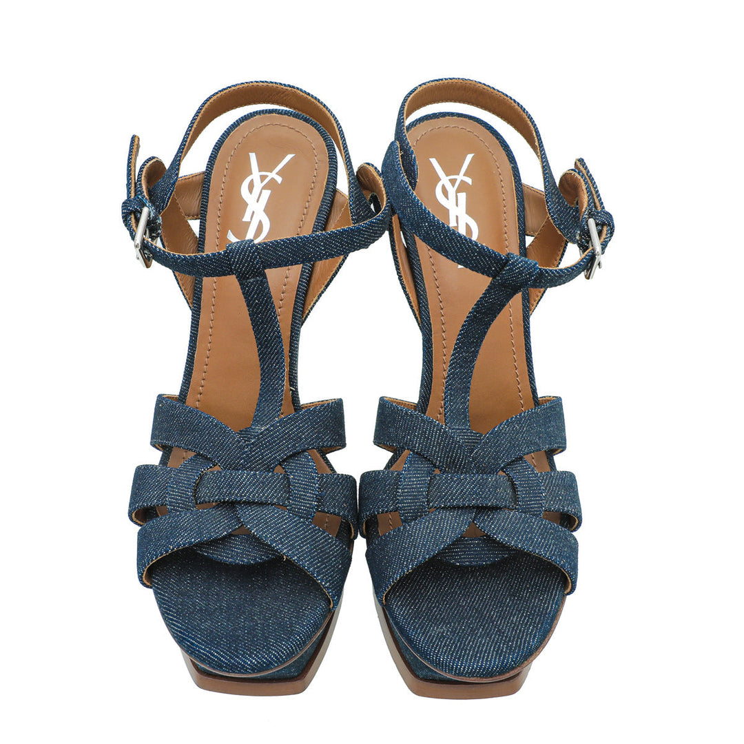 YSL Navy Blue Denim Tribute Sandal 38