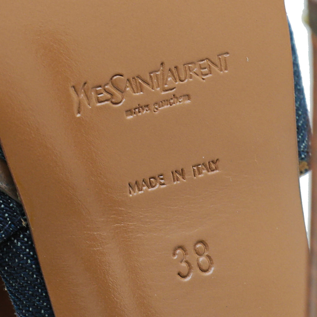 YSL Navy Blue Denim Tribute Sandal 38