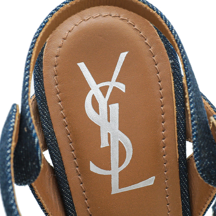 YSL Navy Blue Denim Tribute Sandal 38
