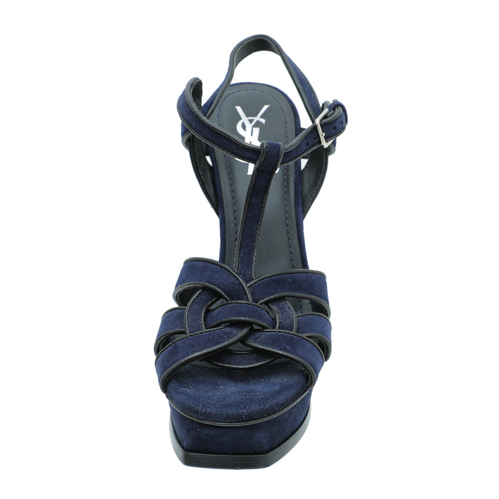 YSL Navy Blue Suede Tribute Sandal 38