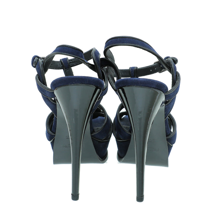 YSL Navy Blue Suede Tribute Sandal 38