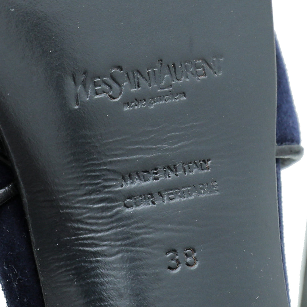 YSL Navy Blue Suede Tribute Sandal 38