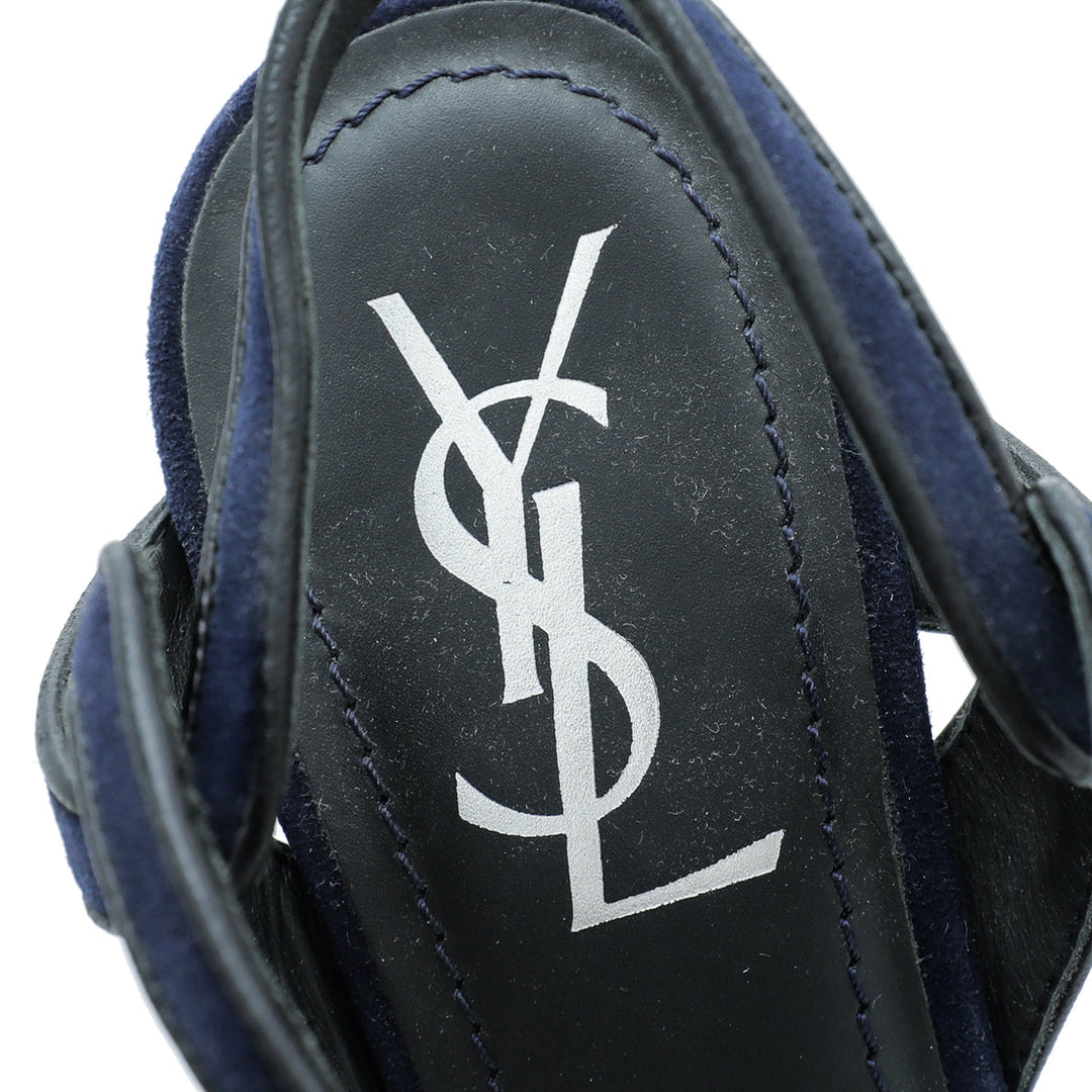 YSL Navy Blue Suede Tribute Sandal 38
