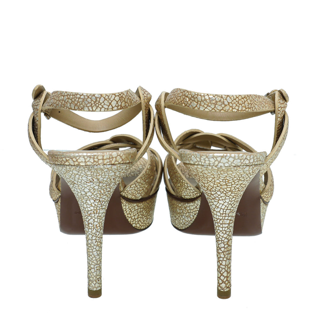 YSL Metallic Gold Tribute Sandal 38