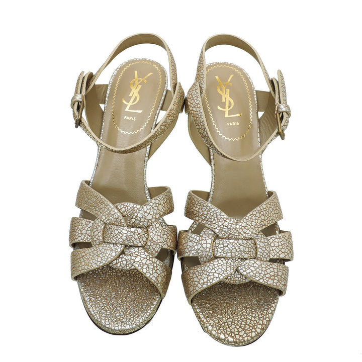 YSL Metallic Gold Tribute Sandal 38
