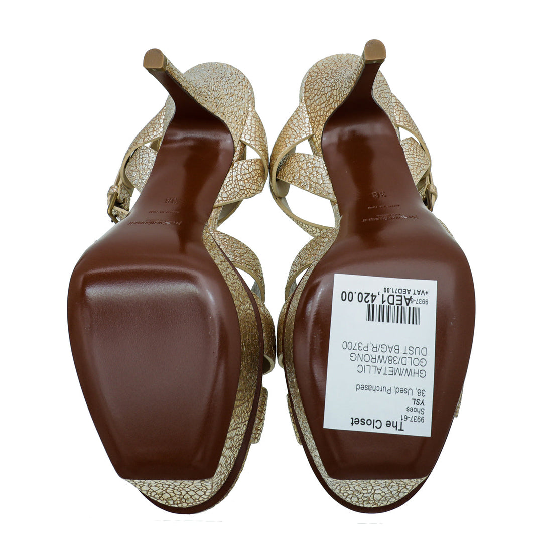 YSL Metallic Gold Tribute Sandal 38