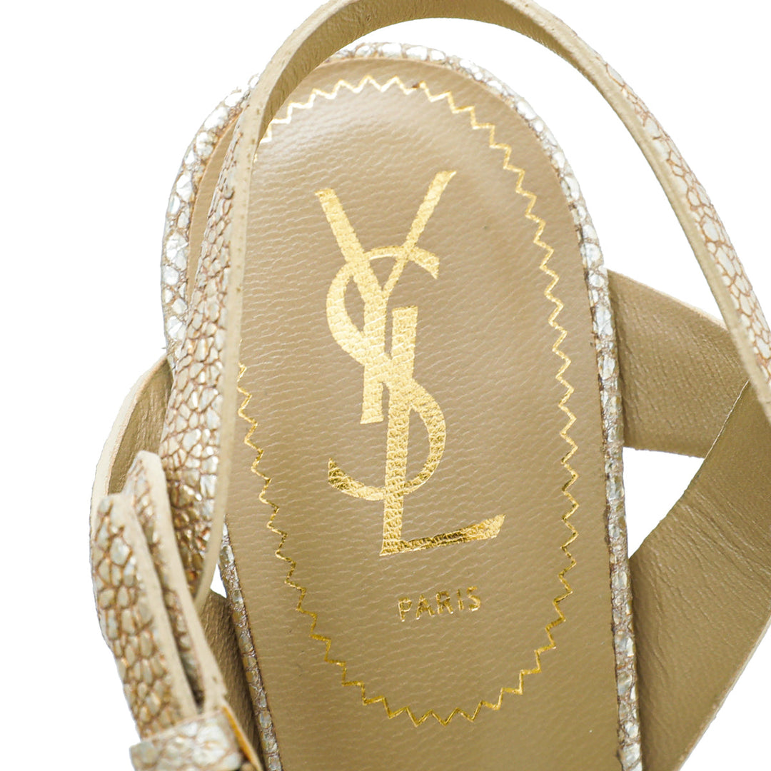 YSL Metallic Gold Tribute Sandal 38