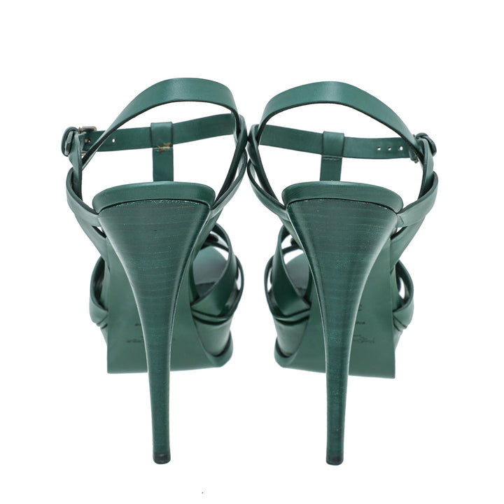 YSL Green Tribute High Heel Sandals 37.5