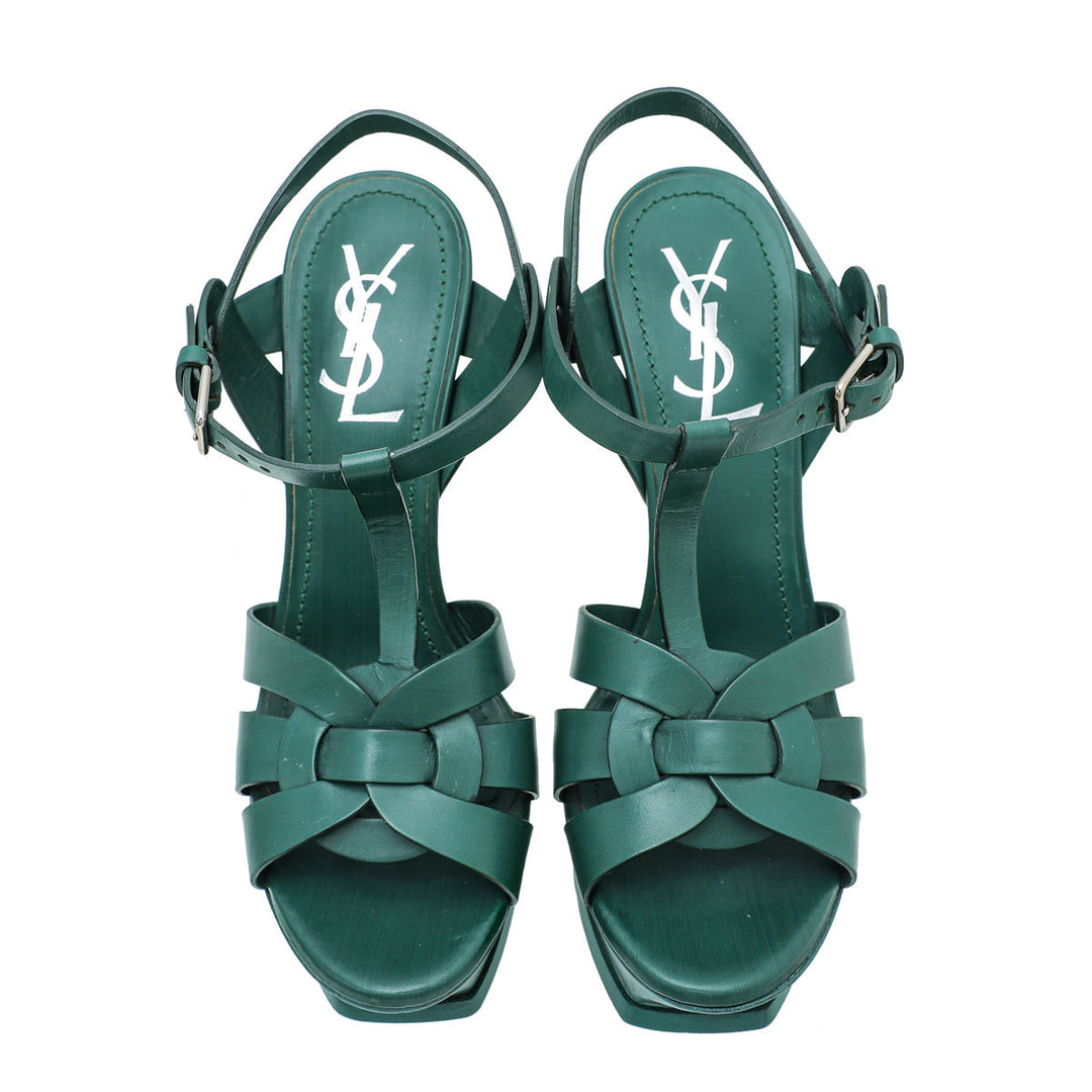 YSL Green Tribute High Heel Sandals 37.5