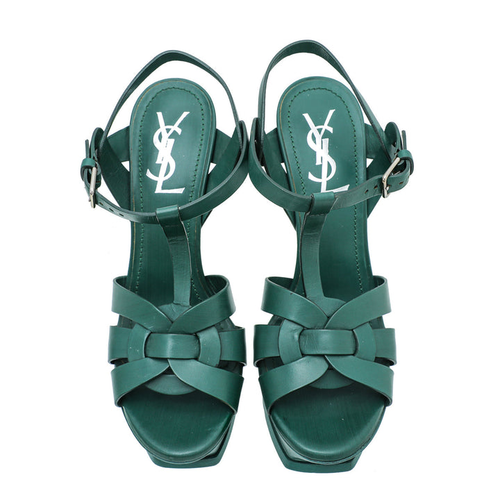 YSL Green Tribute High Heel Sandals 37.5