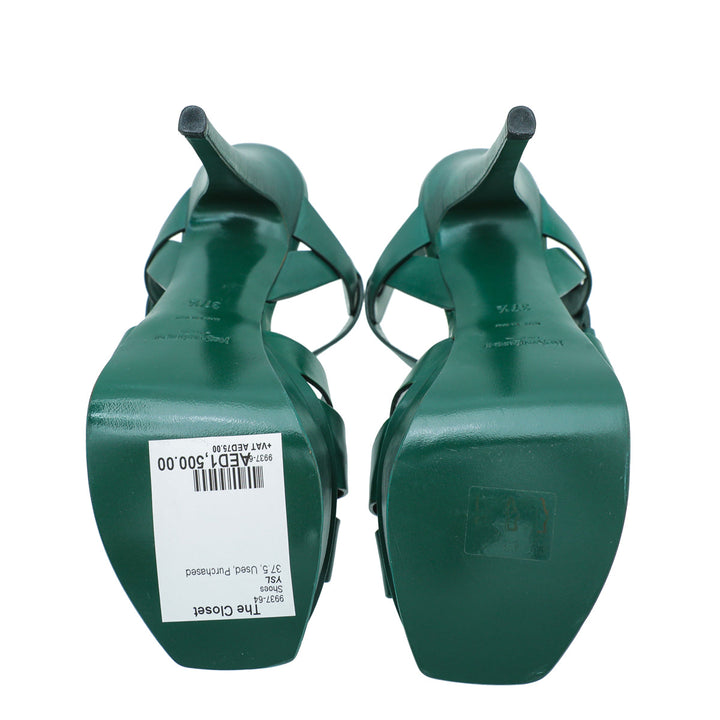 YSL Green Tribute High Heel Sandals 37.5