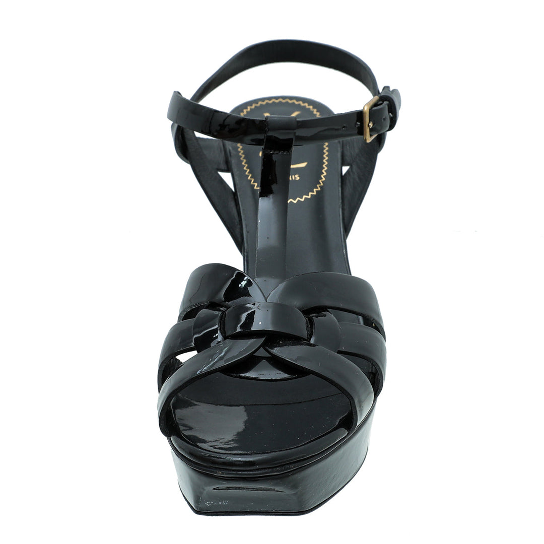 YSL Black Tribute Mid Heel Sandals 38